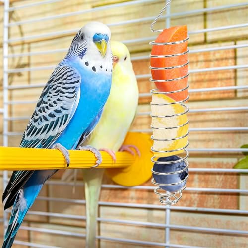 2 Pack Small Bird Millet Spray Holder & Snack Feeder - Hanging Parrot Treat Stand with Cuttlebone & Mineral Block for Beak Exercise, Metal Cage Accessories for Small Parrots & Parakeets Gifts