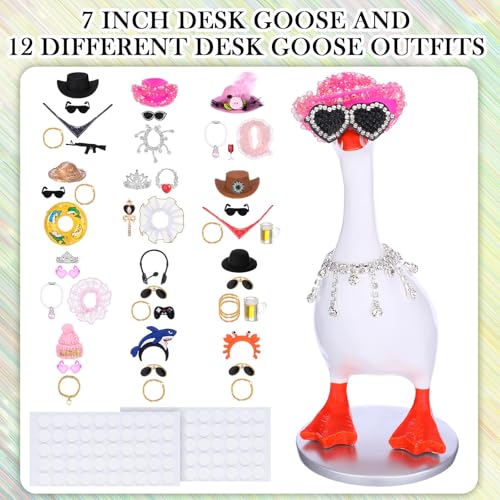 7 Inch Mini Magnetic Desk Goose Statue with 12 Sets Outfits, Resin Desktop Goose Decor Key Holder, Small Porch Desk Geese Accessories, Housewarming Gift for Home Office Bedroom - style: Classic