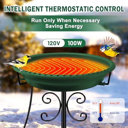 Daoeny Heated Bird Baths for Outdoors, Upgraded 100W Thermostatically Controlled Heated Bird Bath with 5-Prong Metal Base, Heated Bird Bath for Outside Winter Garden Patio Yard Lawn(Green) - color: Green