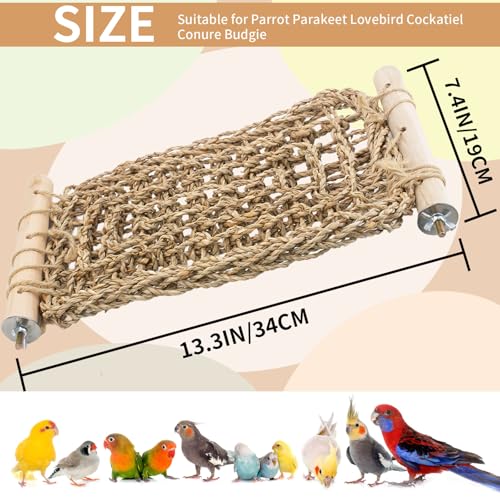 Bird Seagrass Mat Parrot Climbing Ladder Perch for Cage | Natural Sea Grass Woven Net Hammock, Birds Bridge Stands, Parakeet Chewing Rope Cage Accessories for Lovebird Budgie
