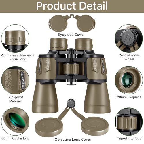 FREE SOLDIER 20x50 High Powered Binoculars for Adults, Mud | With Bak4 Prism Fmc Lens, Lightweight, Portable, Waterproof, Fog-Proof, For Bird Watching, Hunting, Hiking, Concerts, Travel - color: Mud