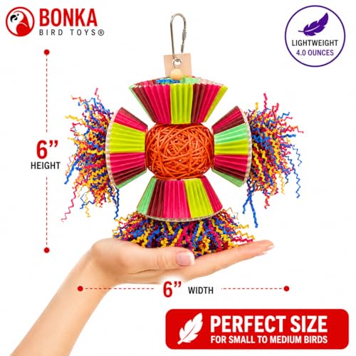 Bonka Bird Toys 3488 Cake Party Parrot Preening Foraging Plucker Natural Toy cage Cages Shredder Cockatiel Conure African Grey Parakeet Made in the USA