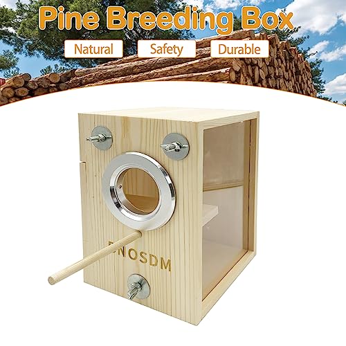 BNOSDM Parakeet Nesting Box Transparent Bird Breeding Nest Boxes Natural Wood Bird Cage (S) - size: Small