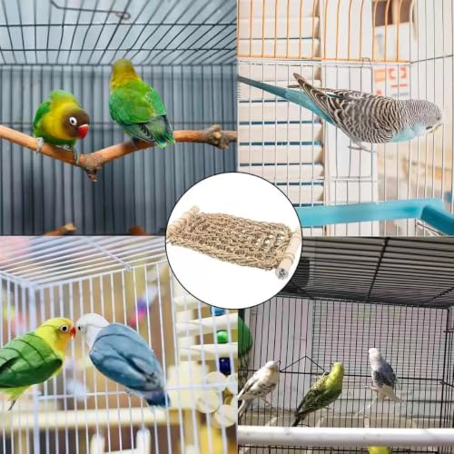 SNBBGTLadder Perch for Cage,Bird Water Grass Net Hammock Toy,Natural Hand-Woven Parrot Net Climbing Chewing Hammock,Suitable for Various Parrots，Natural. ﻿