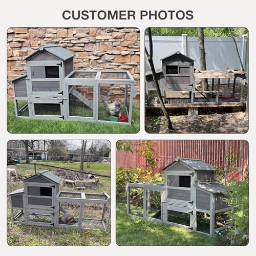 Mobile Chicken Coop with Wheels for 4-6 Chickens, Large Outdoor Hen House with Run, Weatherproof Asphalt Roof, Sectionable Nesting Box & Pull-Out Tray, 82.4" L x 25.8" W x 44.1" H - Grey - size: 82.4"L x 25.8"W x 44.1"H
