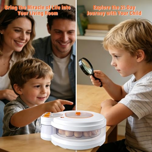 Egg Incubator for Hatching Eggs: Automatic Turner ±1°F Temperature | Auto Humidity Control - 21-Day Stable Hatching for Chickens - 12-18 Eggs Per Batch - No Assembly