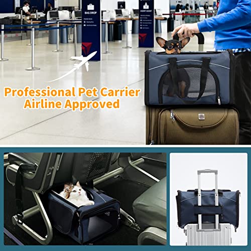 Petsfit Airline Approved Pet Carrier for Small Dogs & Cats, 18x8x11 TSA Approved Carrier, with Removable Dual-Sided Padding (2-Way Placement) - Fits Under Most Airplane Seats, Escape Proof (Navy) - color: Navy, size: 19.0"L x 9.5"W x 12.0"H
