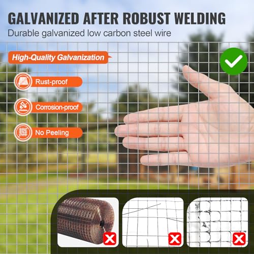 VEVOR Hardware Cloth, 1/2 inch 24in x 25 ft 19 Gauge, Hot Dipped Galvanized Wire Mesh Roll, Chicken Wire Fencing, Wire Mesh for Rabbit Cages, Garden, Small Rodents - size: 24'' x 25'