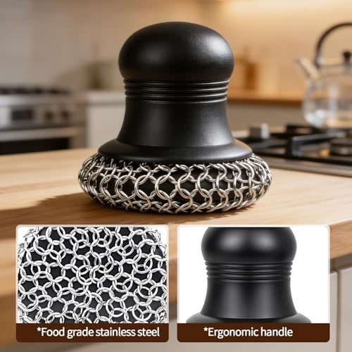 316 Upgraded Cast Iron Scrubber with Pan Scraper,Cast Iron Cleaner for Grill Pan Skillet Wok Carbon Steel,Ergonomic to Hold Easy to Use Dishwasher Safe ((Small&Large Chainmail,2pcs)) - size: (Small&Large ChainMail,2pcs)