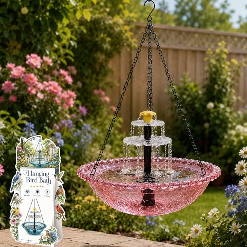 3-Tier Solar Powered Hanging Bird Bath Fountain, Integrated Solar Bird Bath for Outside, Cascading Water for Hummingbirds Wild Birds, Garden Patio Decor (Purple) - color: Purple