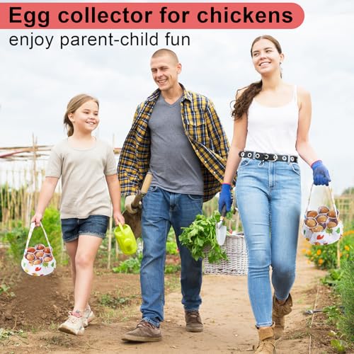 Egg Collecting Basket, Egg Basket for Gathering with 7 Pouches | Canvas Egg Basket for Chicken, Duck, Goose, Bird, Various Poultry Collection (Cartoon Chicken Style 2) - style: Cartoon Chicken Style 2