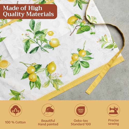 Maison d' Hermine Aprons for women with Pocket 100% Cotton (27.50"x31.50") | Adjustable Neck Strap & long ties Apron Men Chef Wedding Cooking Gardening Server Maid - color: 002 - Limoncello