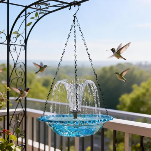 Solar Bird Bath Hanging with Fountain for Outdoors, Solar Powered Hanging Outdoor Water Fountain, Bird Bath with Solar Fountain for Garden, Patio, Yard, Deck
