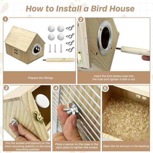 PINVNBY Parakeet Nesting Box Wooden Bird House for Cage Parrot Breeding Mating Box for Lovebirds CockatielFinch Cockatoo Canary and Small and Medium-Sized Birds (L: 7.91 * 6.81 * 6.69 inch) - size: Wood House Shape,L: 7.91*6.81*6.69 inch