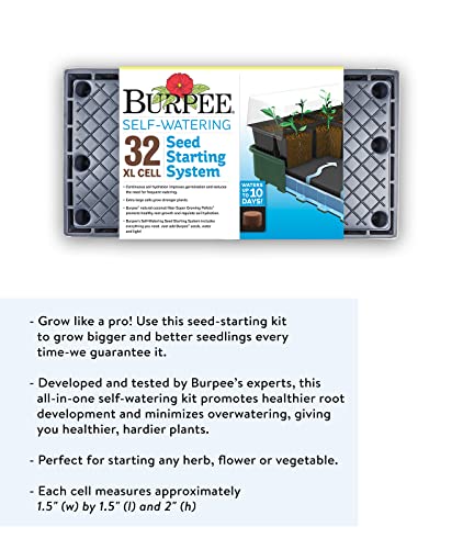 Burpee XL Self-Watering Growing System Indoor Seed Starting 10" W x 20" L x 5" H, 1 Kit (32 Cells) - color: 32 XL Cell Self Watering Kit