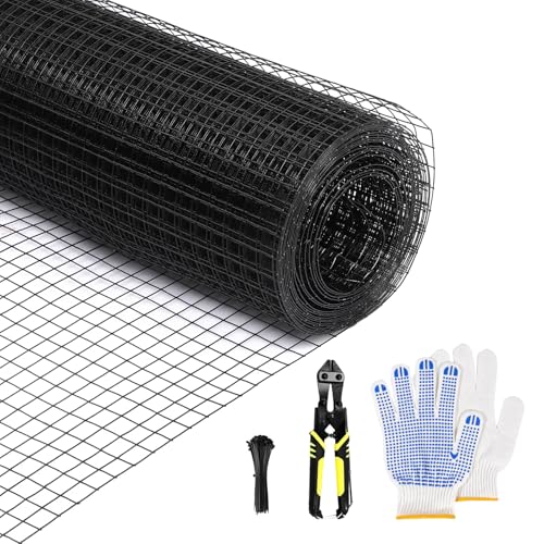 Black Hardware Cloth 24 in x 100 ft, 1 Inch Hardware Cloth, 19 Gauge Vinyl-Coated Steel 1x1 Welded Wire Mesh Roll for Chicken Wire Fencing, Chicken Coop, Garden Fence, Rabbit Fence and Catio