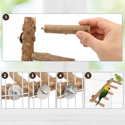 Hypeety Bird Ladder Perch for Cage Natural Wood Climbing and Chewing Toy | Anti-slip surface, climbing bridge, exercise ladder, fit most cages, for parakeets/cockatiels/lovebirds, play/stand/climb toy