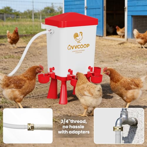 Automatic Chicken Waterer with Float Valve, Elevated Water Dispenser for Chicken, Float Controlled Poultry Watering Supplies, Standing/Hang Use, 3 Gallon, Red - color: Red