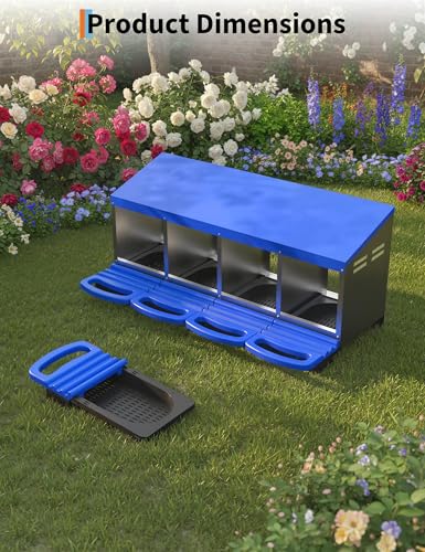 GarveeLife Chicken Nesting Box 4 Hole, Galvanized Steel Nest with Roll Away Egg Collection & Swing Perch, Easy-Clean Laying Box for Hens, Heavy Duty Design for Chicken Coop - color: Blue, size: 4 holes