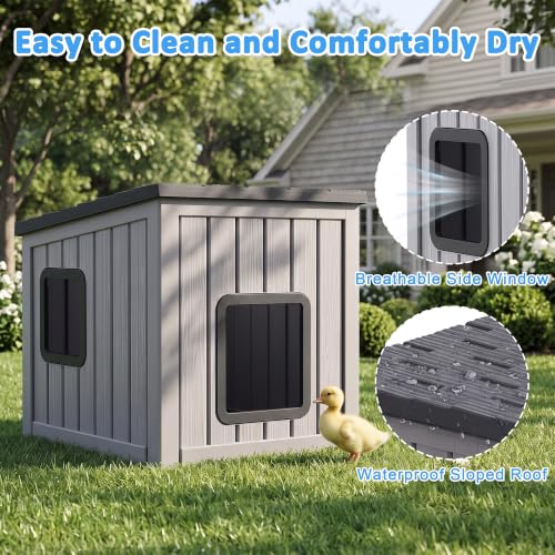 VIXZEN Chicken Coop for Outside Waterproof Resin, Black | Outdoor, Breathable， Large Capacity, Slope Roof, Side Window, Uv-resistant, Sturdy Resin, Durable - color: Black, size: 24.65"L x 21.5"W x 22.21"H