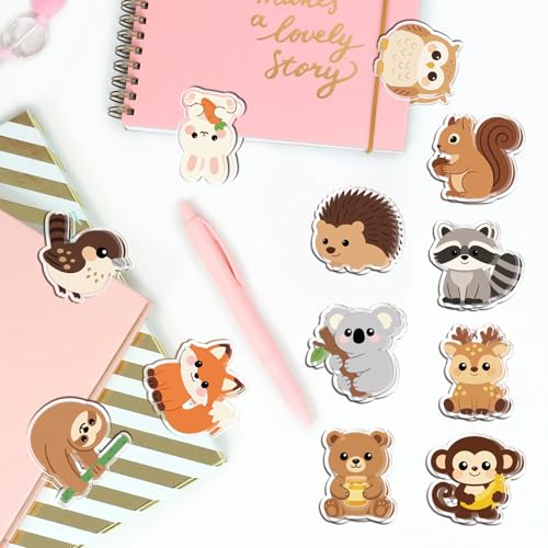 MAYJOYDIY 24Pcs 12 Styles Woodland Animal Acrylic Chip Clips Owl Hedgehog Deer Raccoon Fox Bag Sealer Sealing Closures Cute Koala Rabbit Monkey Squirrel Bag Clips for Food Storage Airtight Seal Grip - style: Animals