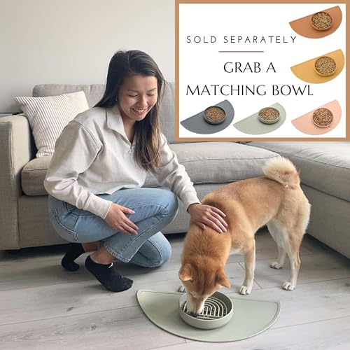 Waterproof Silicone Dog Food Mat – Large Size Non-Slip Pet Bowl Mat, Raised Edge Design, Easy-to-Clean Pet Food Placemat for Dog & Cat Bowls, 28" Across x 14" Deep - Sage - color: Sage, size: Large