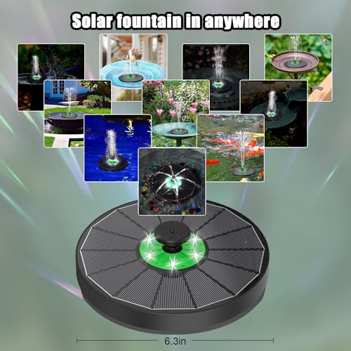 Yzert Glass Solar Fountain Floating 3.5W 2200mAh, Colorful LED, Bird Bath | Solar Water Fountain Pump Green Flower, 4 Fixers & 7 Nozzles for Garden, Outdoor, Pond, Pool - color: Black Panel White Lights