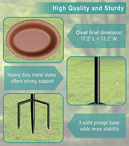 Extra-Large Freestanding Birdbaths Bowl, Detachable Decoration Spa with Metal Stake Stand & Birdfeeder for Outdoor Garden, Oval Style, Chocolate - color: Chocolate, size: 1-¼ gal