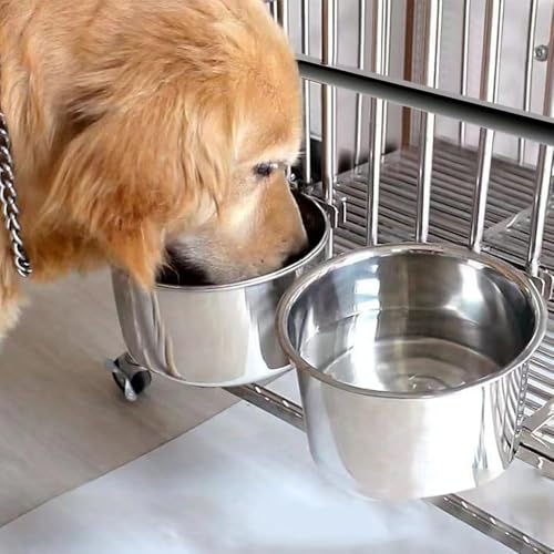 2 Pack Large Dog Water Food Bowls, Dog Crate Water Bowl No Spill, Water Bowl for Crate Cage Accessories, Kennel Water Bowls Hanging, Stainless Steel Dogs Bowls Dish Coop Cup for Large Medium Breeds