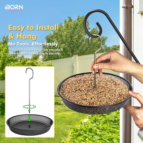 iBorn Hanging Bird Feeder Tray, Metal Mesh Bird Feeder Bowl with Thick Metal Hanger, Sturdy & Durable Bird Feeders for Outdoors, Easy to Refill & Clean, Pack of 1, Black - size: Bird Feeder Tray Only,Pack of 1
