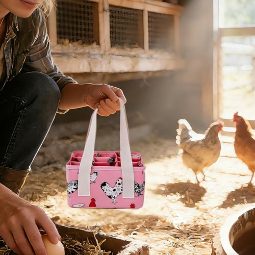 Eggs Collecting Basket, Durable Canvas Egg Basket with Plastic Board, 9-Pouch Chicken Egg Holder Bag for Gathering Fresh Eggs, Egg Gathering Basket and Multipurpose Chicken Holder Bag (Pink)