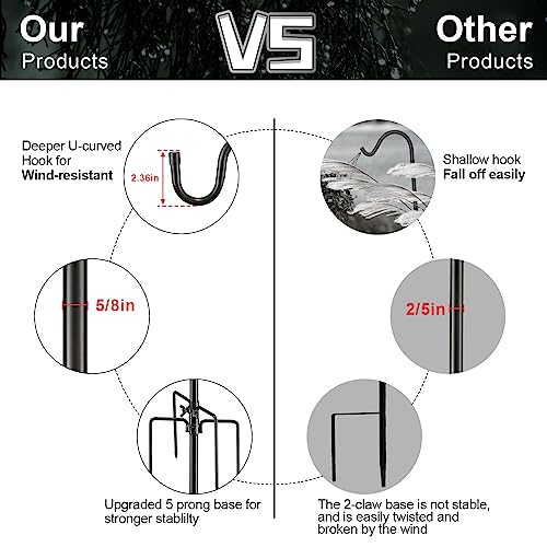 Bird Feeder Pole, 46 Inch & 5/8 Inch Diameter Stainless Steel Heavy Duty Shepherds Hooks for Outdoor to Hang Outdoor Lights with 5 Prongs Base, Rustproof for Garden Decor or Wedding Decors(Black) - color: Black, size: 46inch
