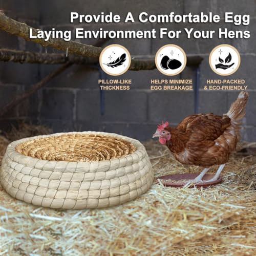 Chicken Nest for Chicken Coop, Handmade Woven Flat Base Straw - 2 Pack 15.5"x15.5"x3.5" Premium Laying Hen Nesting Pads (2 nest)