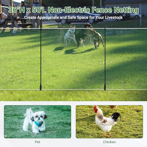 Temporary Fence with Posts 3' x 50' for Chickens, Turkeys Backyard | Boundary Chicken Fence with Double Spiked Fiberglass Posts & Windbreak Rope, Portable Non Electric Fence Netting - size: 3' x 50'
