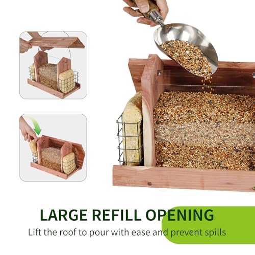 Solution4Patio US Cedar Hopper Bird Feeder for Outdoors Hanging, Handcrafted Wood Double Suet Cage & Clear View Windows, Squirrel-Proof Wild Bird Feeder for Cardinals, Finches, Chickadees - style: Rectangle