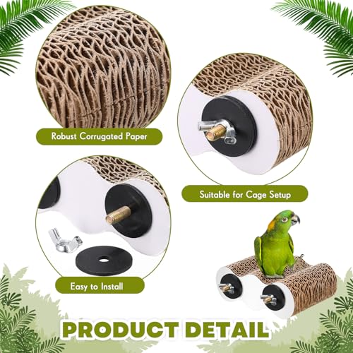 CroBlissful 2-Piece Bird Platforms for Macaws, Small Parakeets, Conures, Budgies; Brown Corrugated Paper; Bird Perch, Chew Toy, & Playground - size: Small