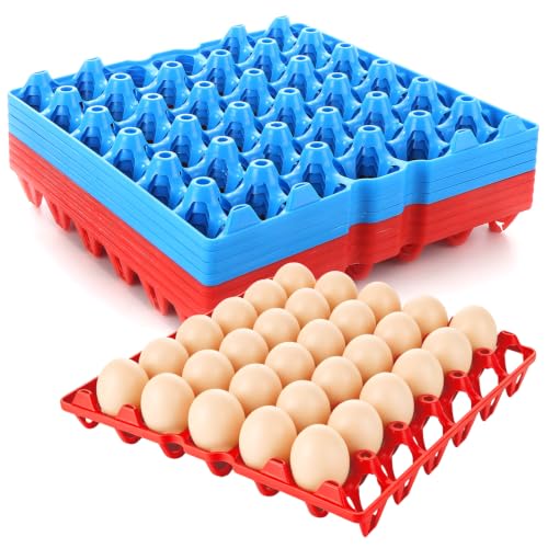 16PCS Plastic Egg Trays Egg Crates, Stackable Eggs Cartons Egg Flats, 30-Egg Storage Trays for Packing, Storage, Shipping (Blue, Red) - color: Blue/Red-16PCS