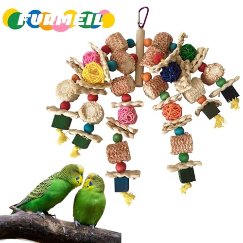 Bird Parrot Toys for Cage, 2 Pack Chew Toys with Corn Cob, Cuttlebone & Colorful Blocks for Small to Medium Parrots Like Parakeets, Conures, Cockatiels (Colorful Toy + Cuttlefish Bone) - size: Colorful toy + cuttlefish bone