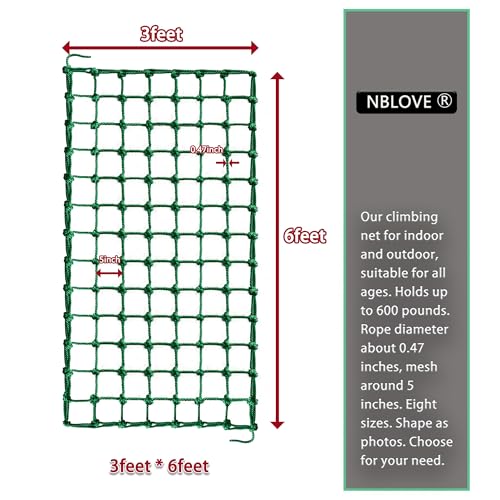 Outdoor & Indoor Premium Climbing Net - 8 Sizes Polyester Fiber. Easy Install with Extras. Handcrafted & Practical. Ideal Gift. (3ft x 6ft)