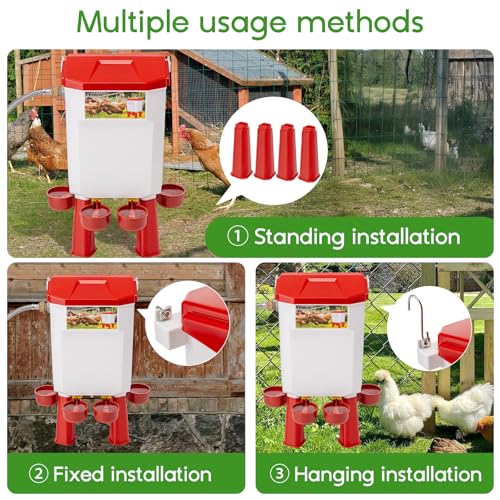 Automatic Chicken Waterer,Valve-Controlled Large Watering System with Stainless Steel Metal Hose,Suitable for Quail,Ducks,and Other Poultry，Hanging/Standing Use