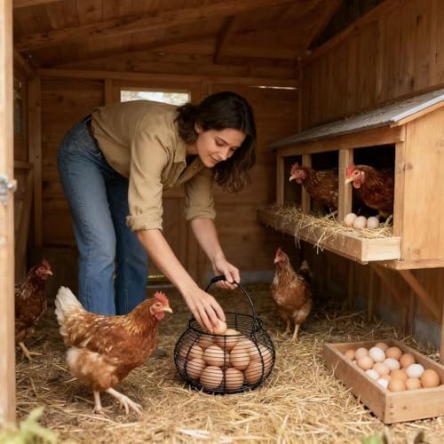 Wire Egg Basket for Gathering Fresh Eggs with Handle | Metal Egg Holder Countertop | Farm Fresh Egg Collecting Basket and Storage Holder | Suitable for Kitchen, Countertop and Farm