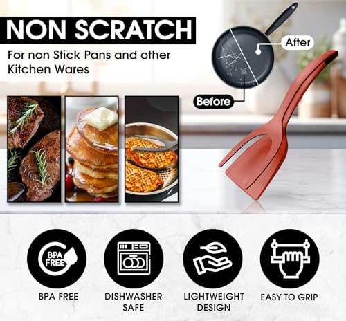 NYANO Egg Flipper Spatula: 2-in-1 Grip and Flip Design – Perfect Egg Spatula Flipper, Pancake Flipper, and Omelette Flipping Spatula, Ideal for Cooking and Baking. (Black and Red - 2 Pack)