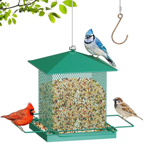 HOSUN 100% Metal Hanging Wild Bird Feeder, Bird Watching Gift | All-Around Feeding with Metal Perches,Mesh Ventilated,Outdoor Feeder with Steel Rope & Hook for Garden Yard Patio