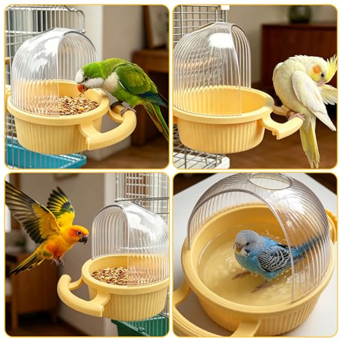 Litewoo No Mess Bird Feeder for Cage Parrot Seed Food Water Bowl (Yellow) | No mess, with dispenser, multifunctional, large capacity, for parrot/quaker/lory/conure/cockatiel/senegal parrot/caique - color: Yellow