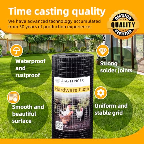 48in x 50ft Black Hardware Cloth 1/2 inch 19Ga PVC Coated Mesh | Vinyl Coated Fence, Welded Metal Chicken Wire Fencing Roll, Garden Plant Fencing, for Chicken Coop and Home Improvement - size: 1/2 inch 48in x 50ft