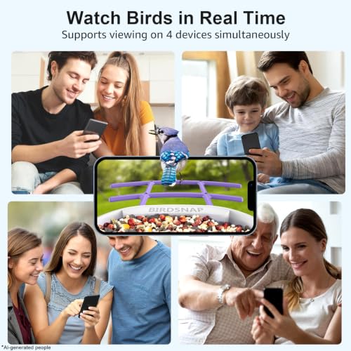 birdsnap® PAV Bird Feeder with Camera Solar Powered 2K Live Video 64GB Card | AI Bird Species Identification, Instant Arrival Alerts, IP65 Waterproof, Wild Bird Feeders for Outdoors, Gift for Bird Lovers - color: Purple