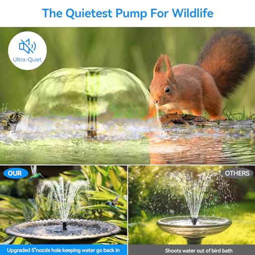 Solar Fountain Pump for Bird Bath, 6.5W Solar Water Fountain Pump with Upgraded Dry-Run Protection & Double-Layer Nozzles 5Ft Tubing for Pond, Bird Bath, Backyard Water Feature P1065 - size: 6.5W