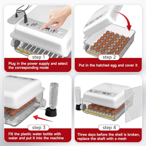 36 Egg Incubator with Automatic Egg Turning and Humidity Control, Incubators for Hatching Eggs, Chicken, Ducks, Goose, Pigeon, Quail, Parrot Incubator for Farm, Lab, Home (White)