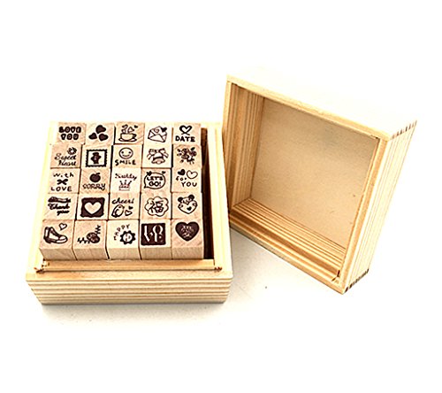 Diary Stamp Set,Wooden Rubber Signet for Children DIY Scrapbooking Planner Card Making(25pcs,Love Heart) - color: Love(25pcs)