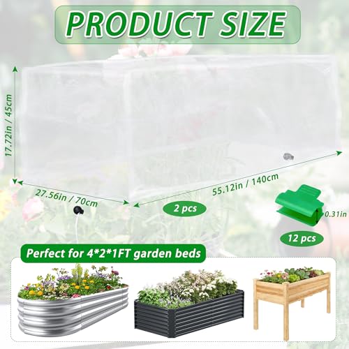 Garden Netting for Raised Beds, Plant Covers Garden Protection Bird Netting | 4x2FT Raised Garden Bed Cover, Ultra Fine Mesh Netting Pest Barrier for Vegetables Fruits Crops, with Drawstring & Clip, 2PCS - size: 4x2x1FT